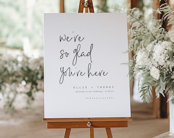 We're So Glad You're Here Sign, Wedding Welcome Sign Template, Modern Wedding Signage, Digital Download, Lovers