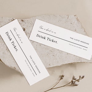 Hochzeitsgetränke-Token, Getränkegutschein, Bar-Token, moderne minimalistische Hochzeitsfeier-Vorlage, trinken Sie etwas auf uns, APOTHECARY