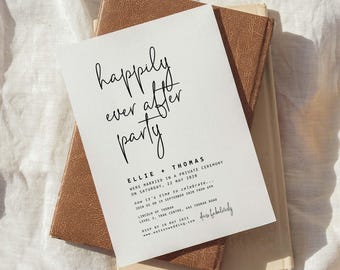 Happily Ever After Party Invitation, Wedding Reception Invites, Modern Wedding Invite Template, Digital Download, Lovers