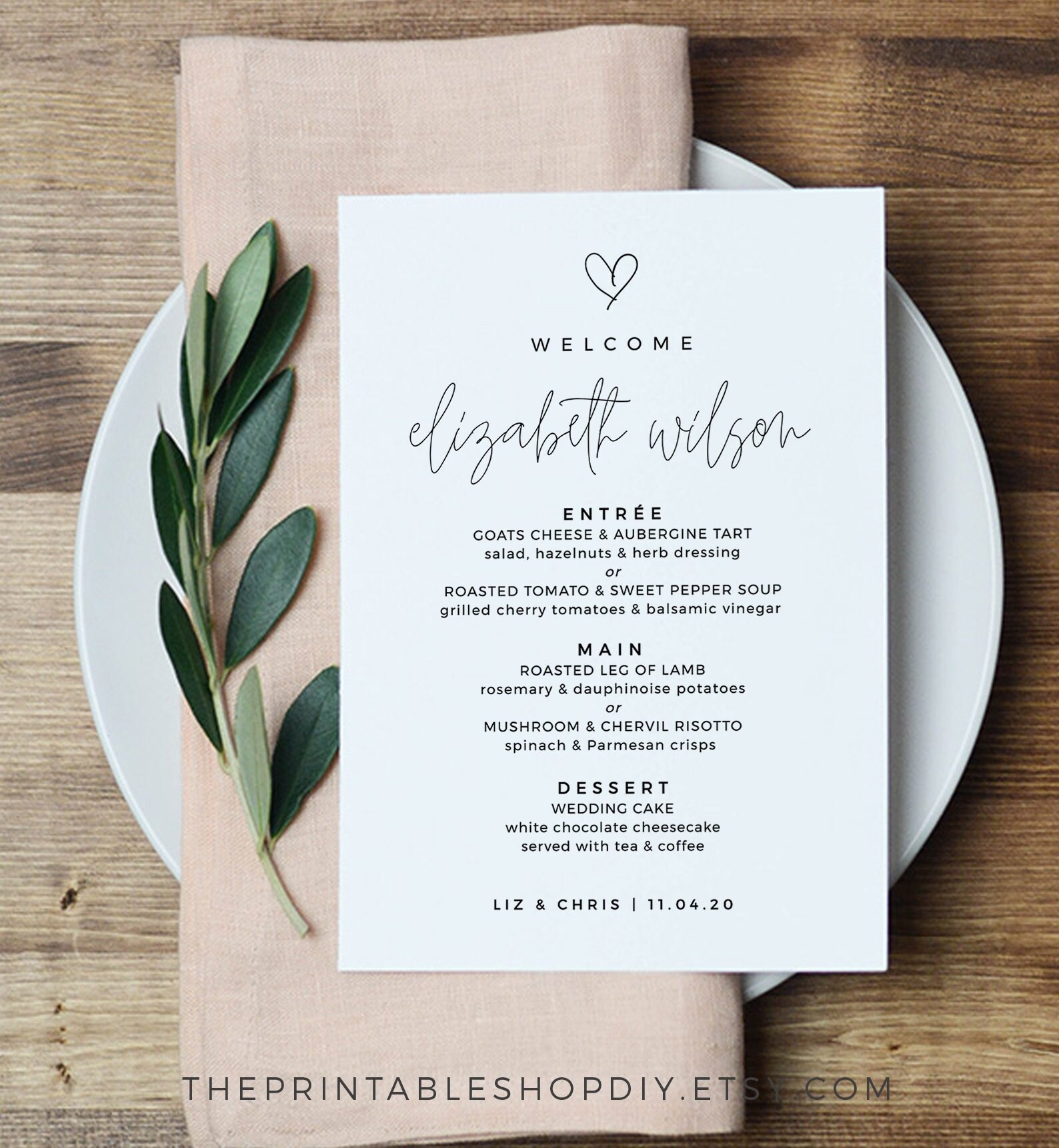 Wedding Menu With Place Name Printable Menu Name Boho Menu Etsy UK