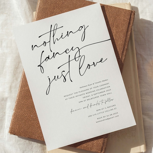 Nothing Fancy Just Love Invitation Template Download, Intimate Wedding Invitation Printable, Boho Wedding Invites, #Soul Love