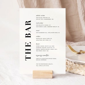 Modernes Bar-Speisekarte für die Hochzeit, minimalistisches Hochzeitsdeko, Getränkekarte, #Weekend In Paris