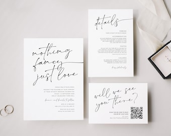 Nothing Fancy Just Love Invitation Template Download, Intimate Wedding Invite Suite, Boho Wedding Invitation and RSVP, #Soul Love