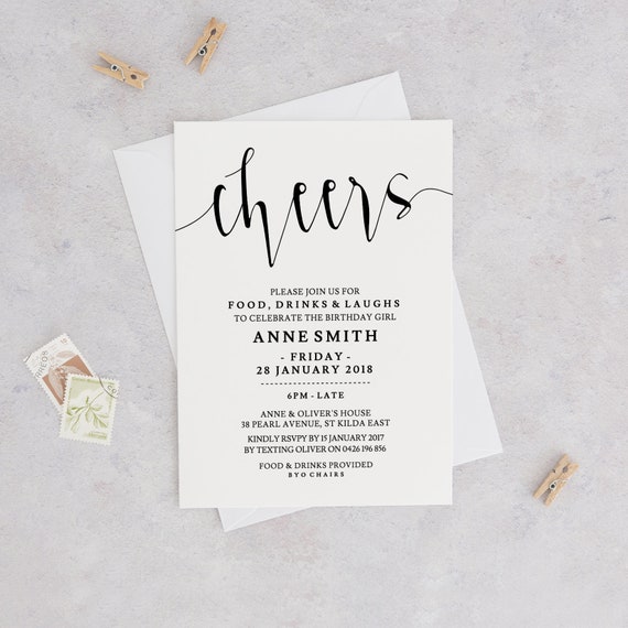 cheers invitation rustic party invites templett invitations etsy