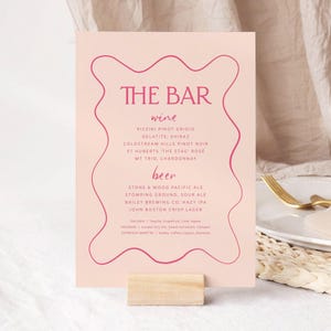 Wavy Bar Menu Template Editable, Wave Wedding Sign, Bridal Shower Bar Sign Download, Printable Wedding Signage, Adore