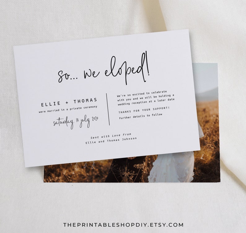 Elopement Announcement With Photo We Eloped Card Elope Etsy Hong Kong