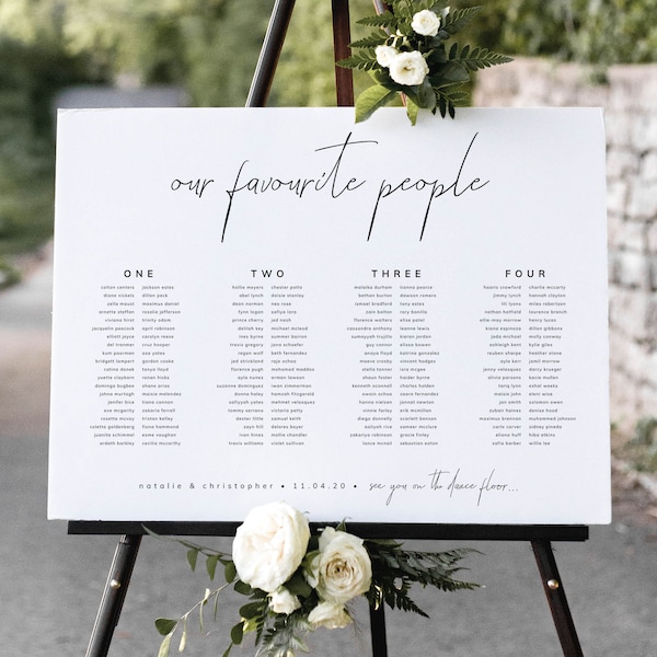 Our Favourite People Seating Chart Template, Modern Minimalist Wedding Seating Plan Long Table, Banquet Table Plan, AURELIA