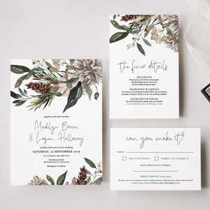 Greenery Wedding Invitation Set: Rustic Printable Stationery (Digital Download) image 5