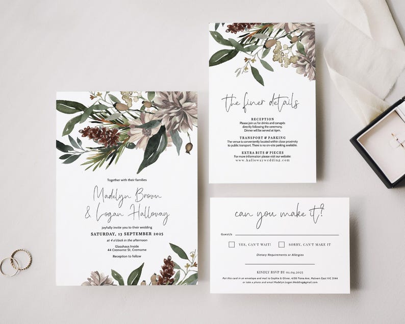 Greenery Wedding Invitation Set: Rustic Printable Stationery (Digital Download) image 5