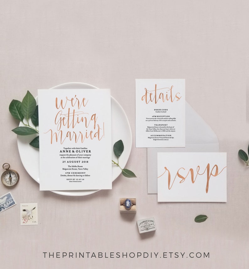 Wedding invitation template download Were getting married invitation, Rose gold wedding invitation set Printable wedding invitation set