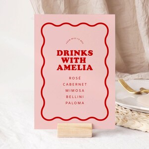 Afdrukbare sjabloon vrijgezellenfeest drankjes bord, golfmenu, roze decor vrijgezellenfeest, barmenu digitale download, liefje