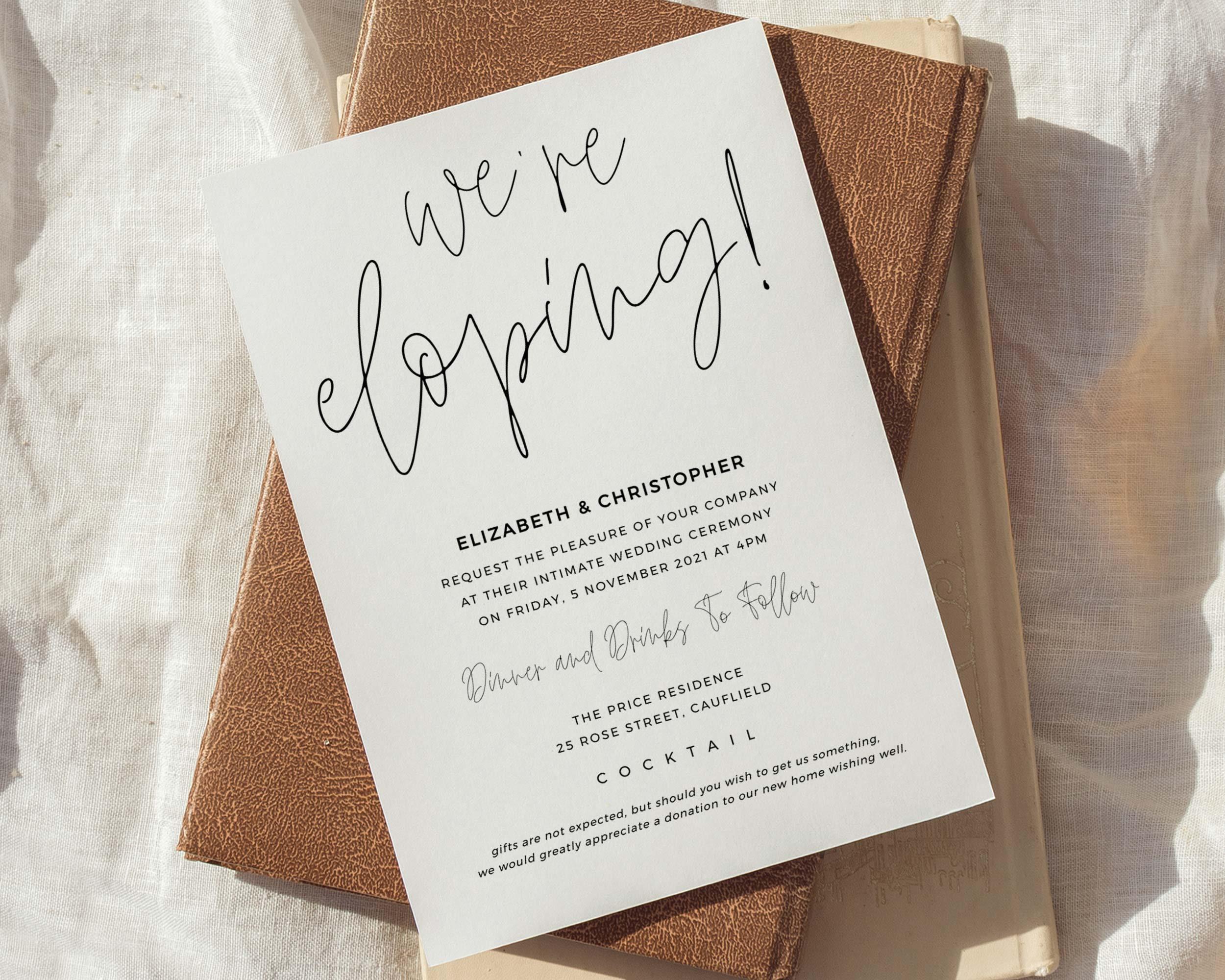 We're Eloping Invitation, Boho Elopement Announcement Template, Reception Invitation Instant Download, Boho