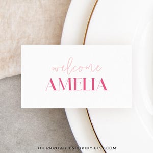 Printable Wedding Place Cards Name Template, Pink Place Cards Digital Download, Reception Name Card, Pretty In Pink