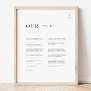 Cartaz de votos de casamento para impressão, decoração de parede de votos, modelo de lembrança de votos de casamento, presente de aniversário, download instantâneo, MONOGRAMA