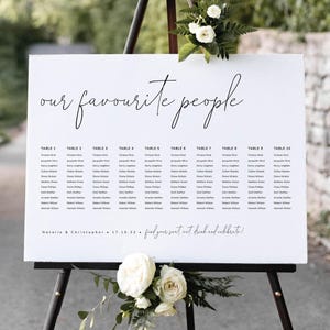 Our Favourite People Seating Chart Long Tables, Horizontal Seating Chart Template Download, Printable Wedding Signs, Bliss