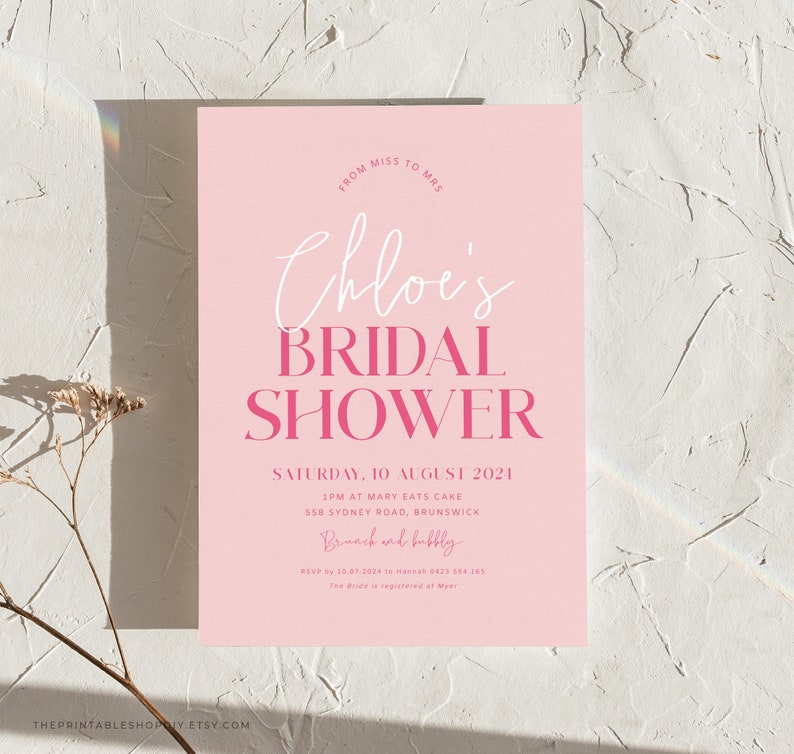 Bridal Shower Invitation Pink Printable Bridal Shower Etsy