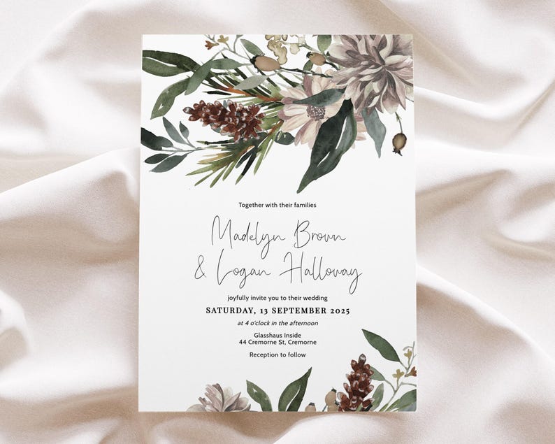 Greenery Wedding Invitation Set: Rustic Printable Stationery (Digital Download) image 3