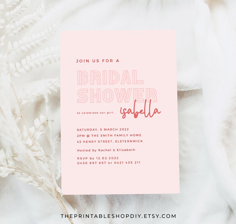 Pink Bridal Shower Invitation Printable Modern Boho Bridal Etsy