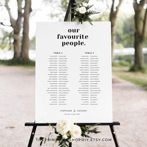 Our Favourite People Seating Chart Wedding Template, Long Table Seating Plan Sign, Minimalist Seating Chart Download