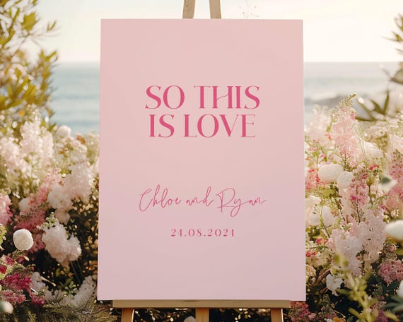 Pink Wedding Welcome Sign Template, Modern Love Decor (Digital Download)