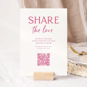 Share The Love QR Code Sign, QR Wedding Photos, Capture The Love Template, Modern Wedding Signage, Digital Download, #Adore
