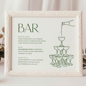 Szablon do wydrukowania na weselnym barze, Elegancki wystrój weselny, Pobierz znak na barze weselnym, Oznakowanie menu napojów, #Revelry