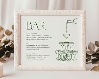 Printable Wedding Bar Menu Sign Template, Elegant Wedding Decor, Reception Bar Sign Download, Drinks Menu Signage, #Revelry