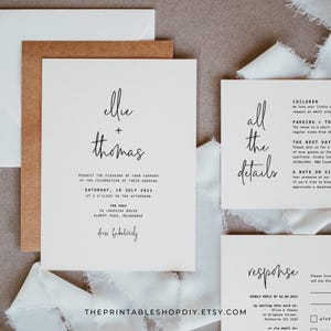 Minimalist Wedding Invitation Suite, Black and White Wedding Invitations, Information Card Template, RSVP and Detail Card, Lovers