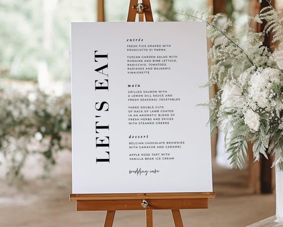 Modern Wedding Menu Sign Template, Printable Wedding Decor, Buffet Menu Sign Download, Reception Menu, #Weekend In Paris