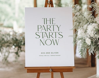 The Party Starts Now Wedding Sign Template, Printable Wedding Welcome Sign Modern, Reception Signage Download, #Revelry