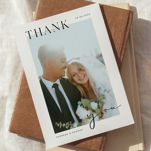 Modello di foto per biglietti di ringraziamento per matrimonio, download digitale di biglietti di ringraziamento per foto di matrimonio, cancelleria per matrimonio stampabile, MONOGRAMMA