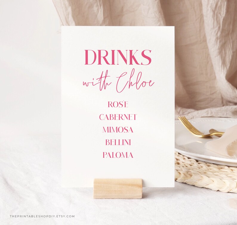 Pink Drinks Menu Template Printable Bridal Shower Bar Menu Etsy