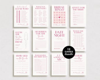 Printable Bridal Shower Game Bundle, Pretty In Pink (Digital Download)