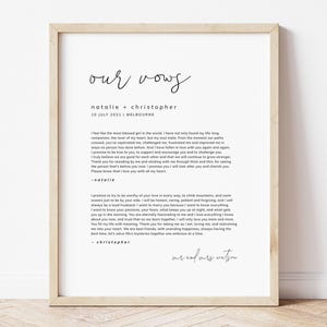 Anniversary Gift Vows Print, Our Vows Wall Art, Minimalist Wedding Sign, Wedding Vow Keepsake, Printable Vows, Bliss