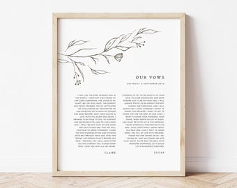 Wedding Vows Art Print, Rustic Anniversary Gift (Digital Download)