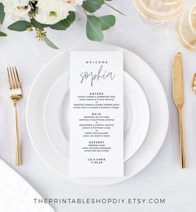 Menu With Guest Name Menu Place Card Minimalist Wedding Etsy Australia