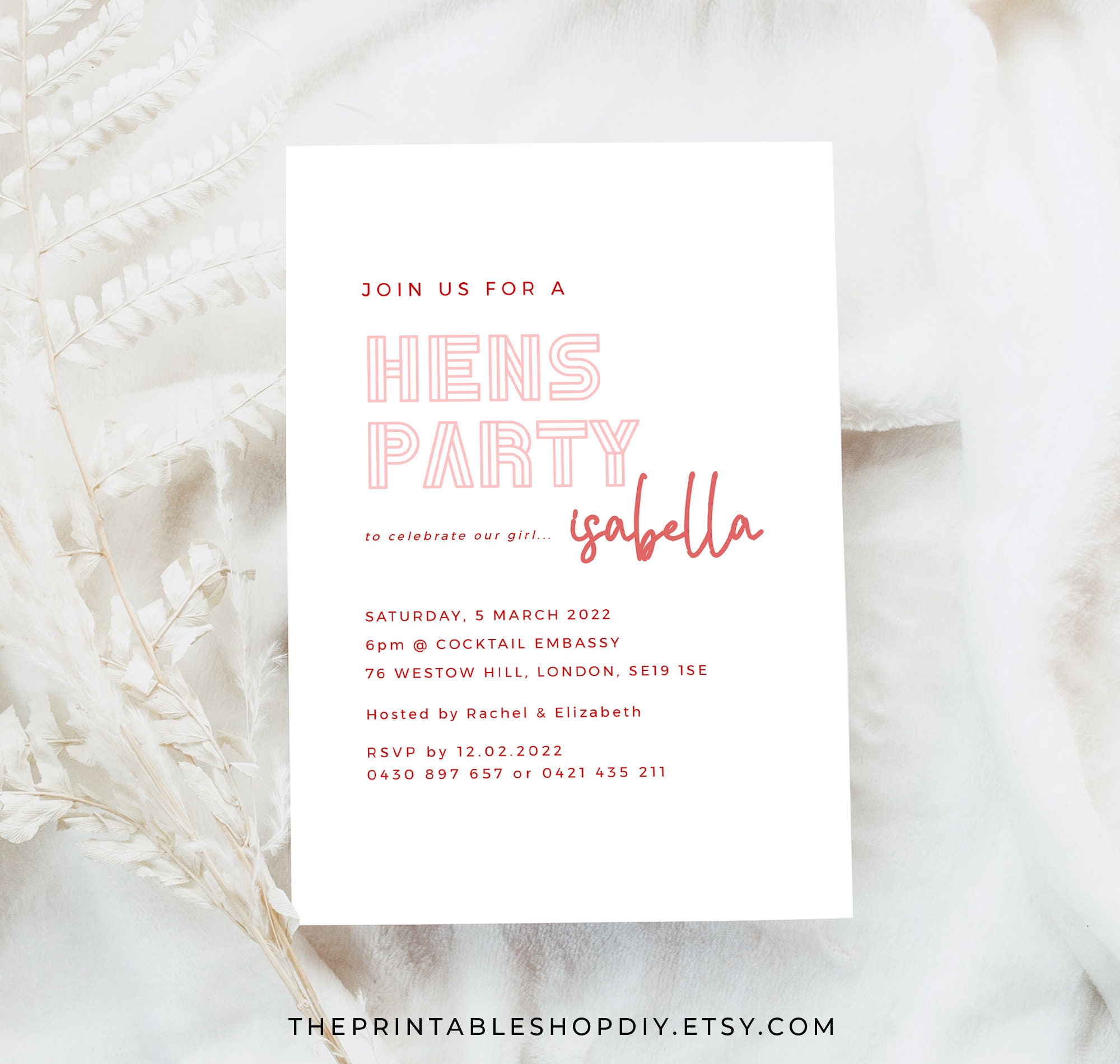 Pink Hens Party Invitation Template Hens Night Invite Hens Etsy Australia