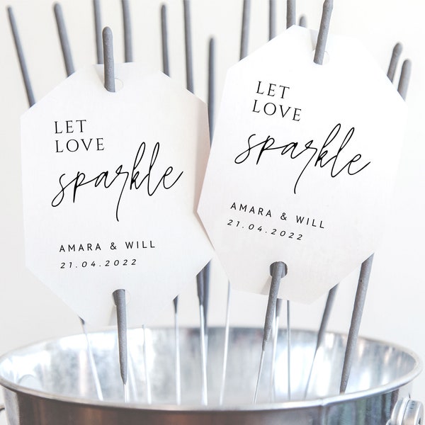 Let Love Sparkle Tags Download, Wedding Sparklers Tags, Wedding Favour Tag Template, Favor Tags Personalised