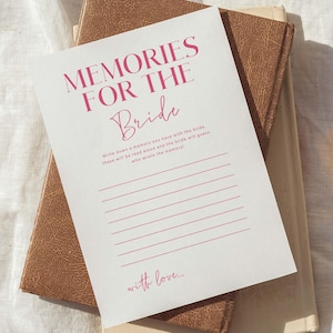 Recuerdos para la novia, plantilla de juego de despedida de soltera imprimible, tarjeta de recuerdo de despedida de soltera, descarga digital, Pretty In Pink