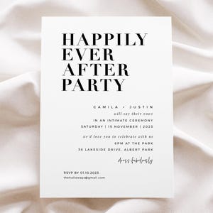 Happily Ever After Party Invitations, Printable Wedding Reception Invitation Template, Modern Wedding Invites, #Weekend In Paris