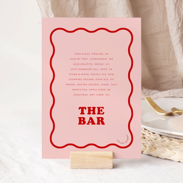 Printable Wedding Bar Sign Download, Fun Wedding Signs, Wedding Day Template, Red and Pink Wedding Decor, Bar Menu Sign, Sweet Thing