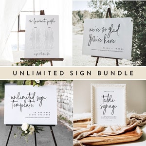 Printable Wedding Sign Template Bundle, Create Your Own Signs, We're So Glad You're Here, Seating Chart, Custom Sign Download, Lovers