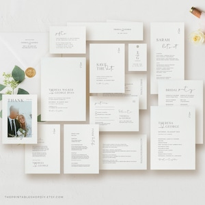 Printable Wedding Invitation Bundle, Modern Wedding Invitation Suite Template, Editable Save The Date, Digital Download, MONOGRAM