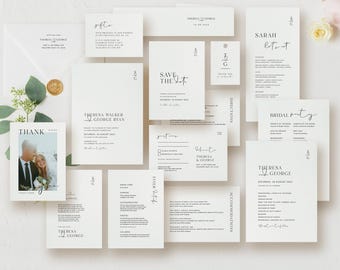 Modern Wedding Invitation Suite Template, Monogram (Digital Download)