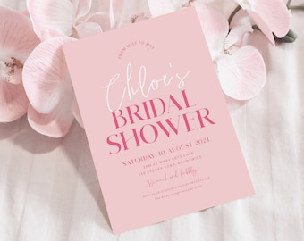 Bridal Shower Invitation Pink, Printable Bridal Shower Invitations Template, Editable Hens Party Invites Digital Download, Pretty in Pink