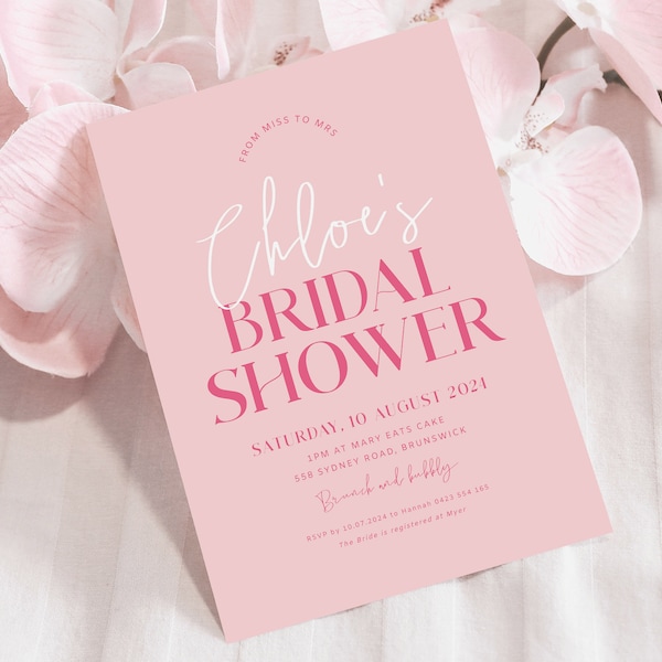 Bridal Shower Invitation Pink, Printable Bridal Shower Invitations Template, Editable Hens Party Invites Digital Download, Pretty in Pink