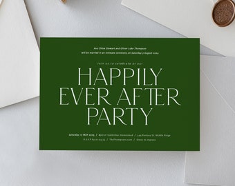 Modern Happily Ever After Party Invitation Template, Printable Wedding Reception Invite, Elopement Announcement Card, #Revelry