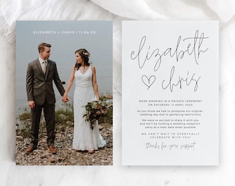 Wedding Announcement Photo, Elopement Announcement with Pictures, Private Wedding Invitation, We Got Married, Boho