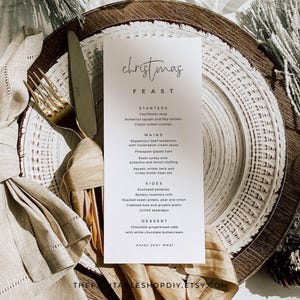 Christmas Menu Templett, Printable Menu Cards, Christmas Feast Card, Editable Menu Template, Digital Download, OLIVIA