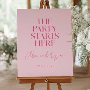 The Party Starts Here Sign, Printable Wedding Welcome Sign Template, Modern Wedding Decor, Digital Download, Pretty In Pink
